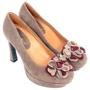 Earthies Monza Women's 9B Leather Suede Floral Platform Pumps Preppy Office